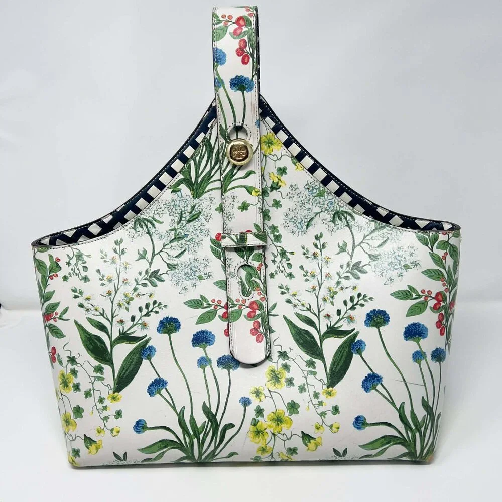 Tory Burch Garden Tote in Watercolor Botanical/Navy Lattice - Picture 2 of 16